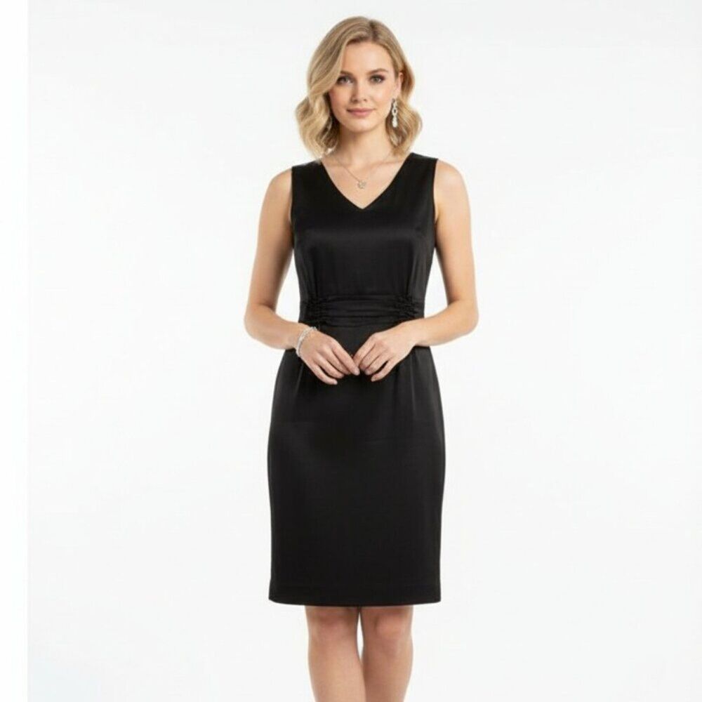 Elie Tahari Silk Blend‎ Black Sleeveless Knee Length V Neck Dress 10